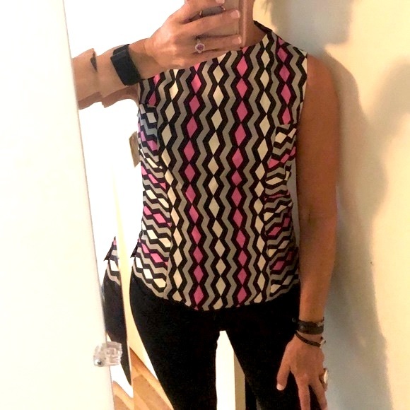 Milly Tops - Milly Pink and Black Geometric Patterned Top